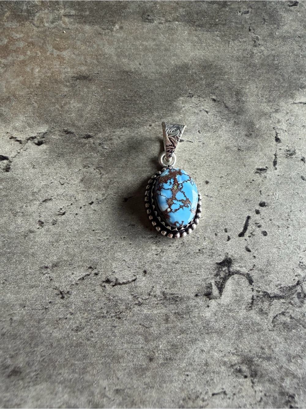 Golden Hills Stone Silver Pendant - Blue Oval Necklace Charm